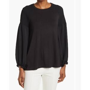 Ellen Tracy Black Long Sleeve, Mixed Media Top Size Medium‎ NWT